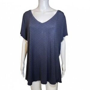 Curious Gypsy Navy Dot Print V-Neck Top - Oversized Boho Blouse - 3x